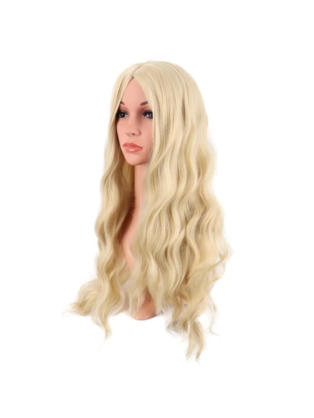Women's Mixed Blonde 28 Inch Synthetic Fiber Long Middle Part Curly Cosplay Wigs